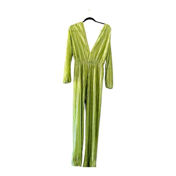 Hers & Mine Jumpsuit, Lime Green V-Neck Long Sleeve Straight Casual, Medium - Picture 5 of 6